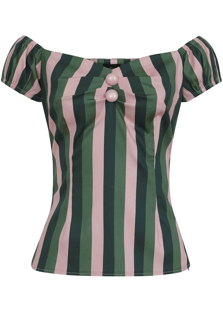 New In Collectif Dolores Palm Stripe 50's Top Green