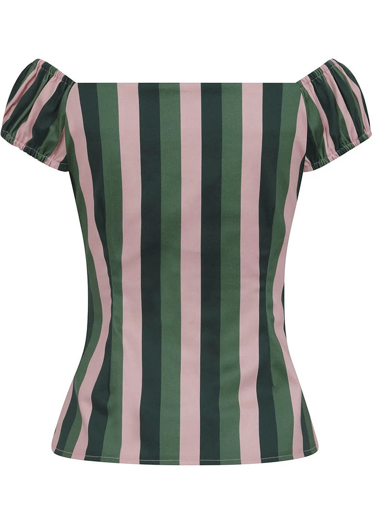 New In Collectif Dolores Palm Stripe 50's Top Green