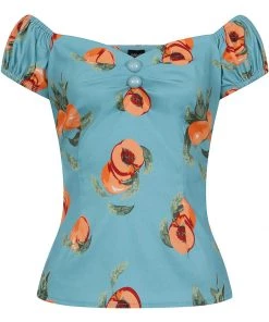 Collectif Dolores Vintage Peaches 50's Top Blue