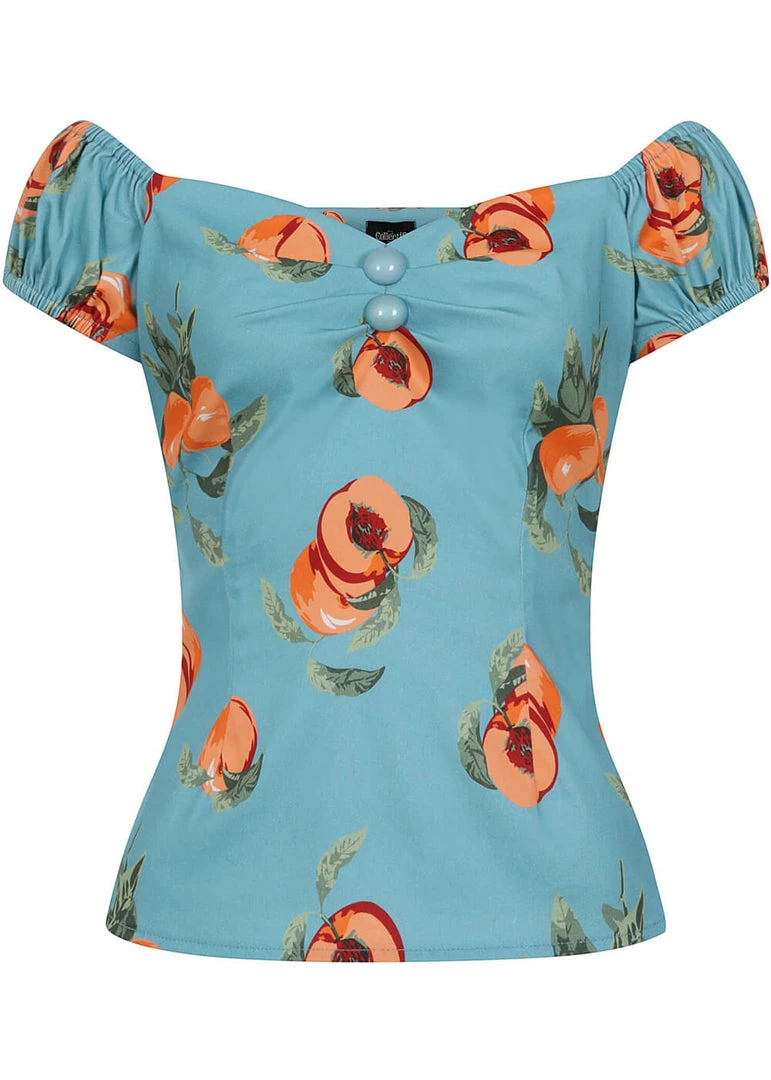 Collectif Dolores Vintage Peaches 50's Top Blue