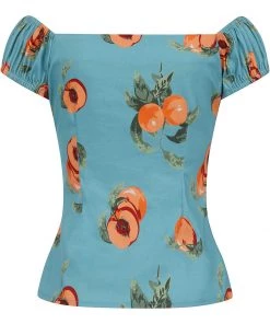 Collectif Dolores Vintage Peaches 50's Top Blue