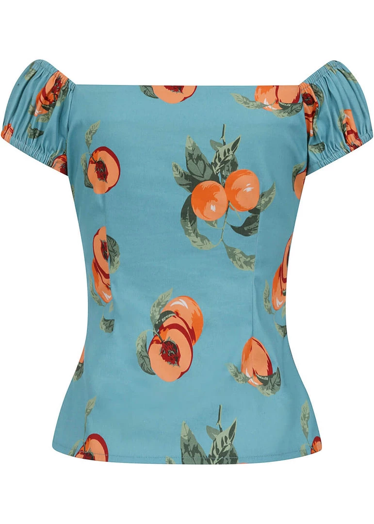 Collectif Dolores Vintage Peaches 50's Top Blue