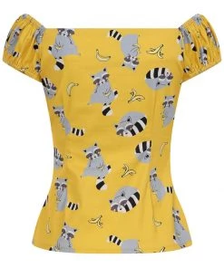 Collectif Dolores Ravenous Raccoons 50's Top Yellow New In