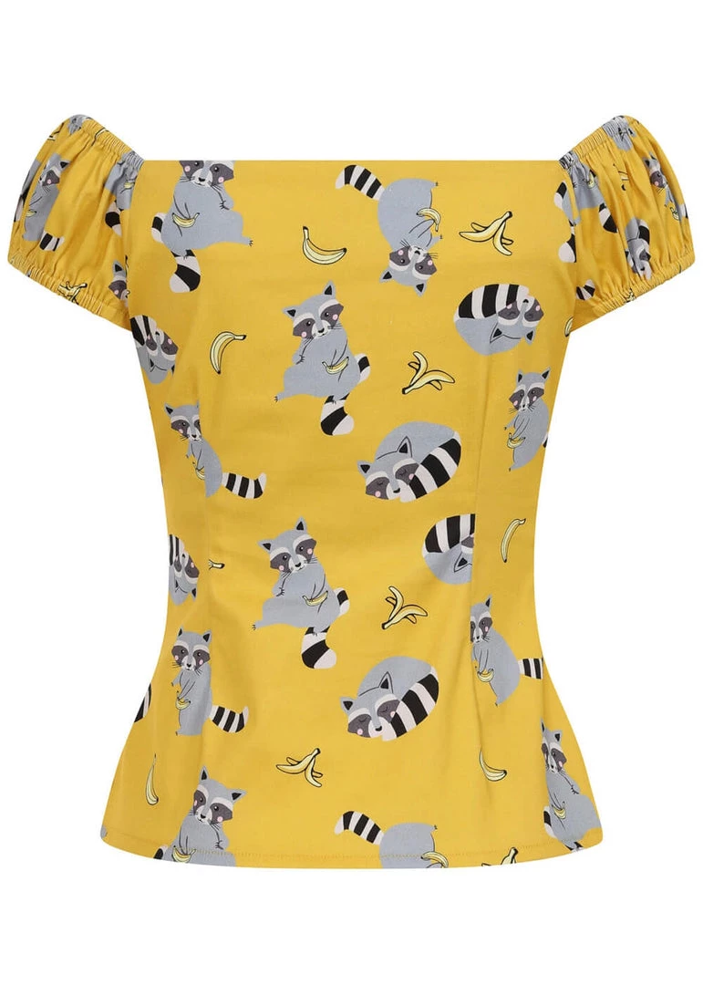 Collectif Dolores Ravenous Raccoons 50's Top Yellow New In