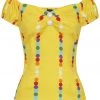 New In Collectif Dolores Rainbow Polka Stripe 50's Top Yellow