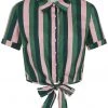 Collectif Sammy Palm Stripe 50's Tie Blouse Pink New In