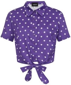 Collectif Sammy Pretty Polka 50's Tie Blouse Purple