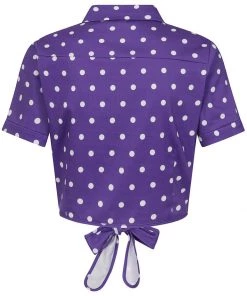 Collectif Sammy Pretty Polka 50's Tie Blouse Purple