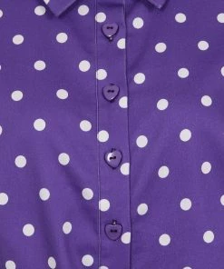 Collectif Sammy Pretty Polka 50's Tie Blouse Purple