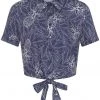 New In Collectif Sammy Pineapple Palm 50's Tie Blouse Navy