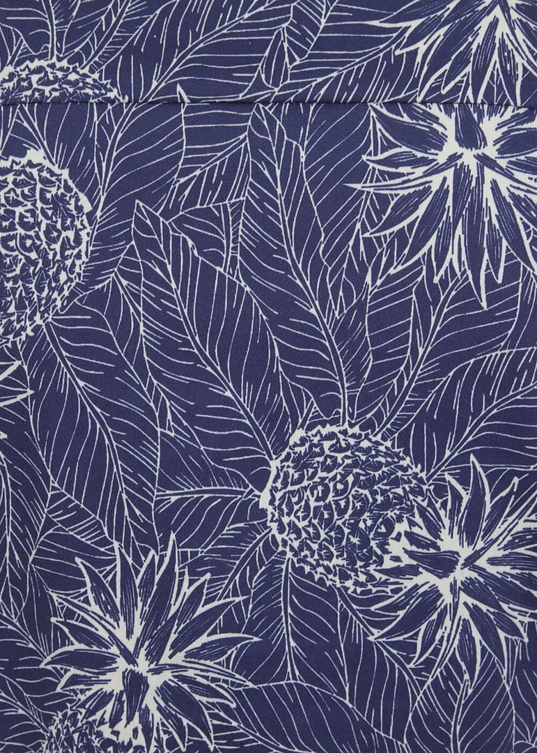 New In Collectif Sammy Pineapple Palm 50's Tie Blouse Navy