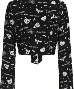 Collectif Holly Creepy Girl 80's Tie Blouse Black New In