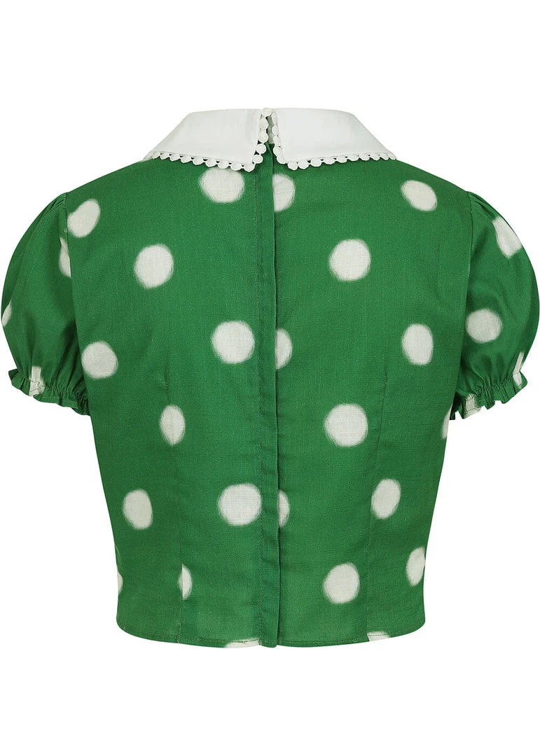 Collectif Betty Painted Polka 40's Top Green New In
