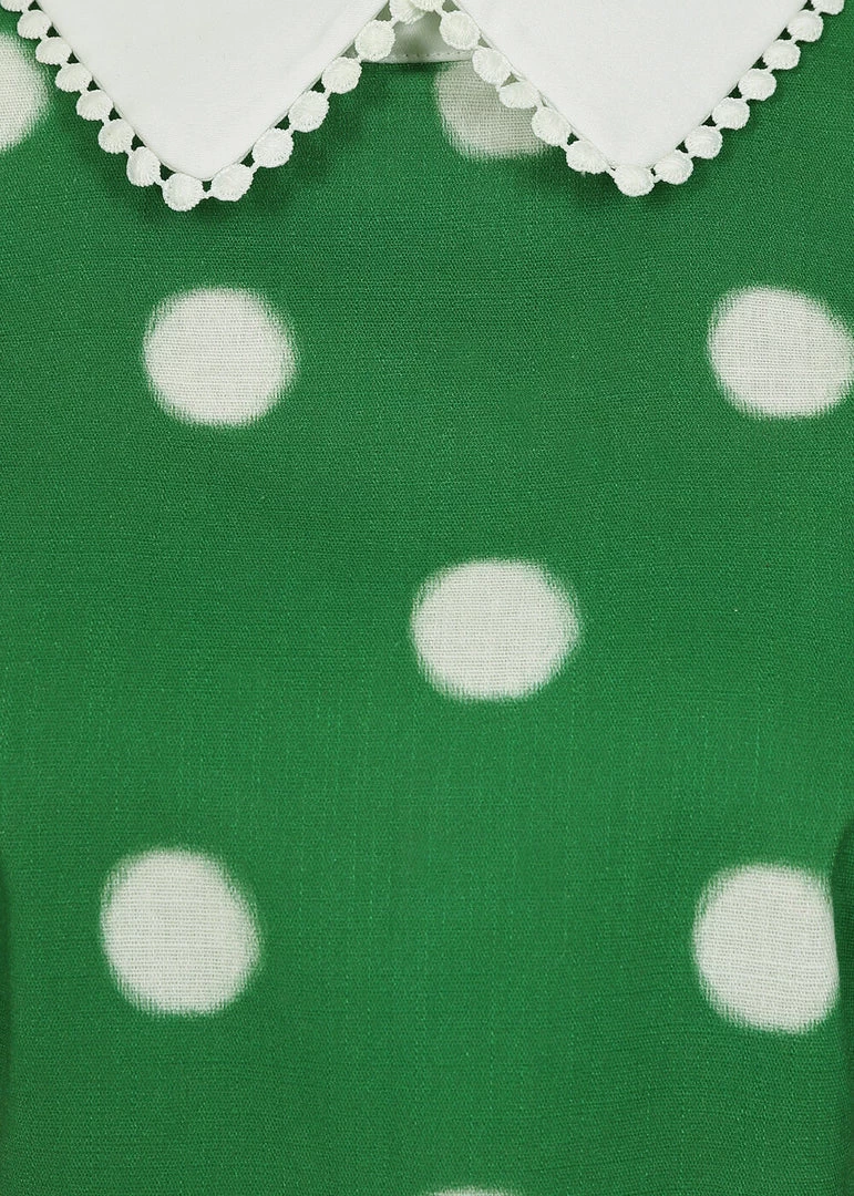 Collectif Betty Painted Polka 40's Top Green New In