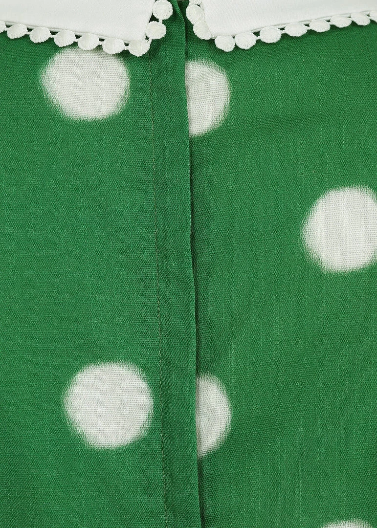 Collectif Betty Painted Polka 40's Top Green New In