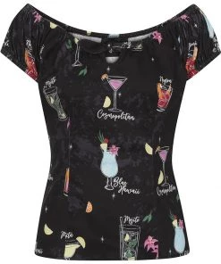 New In Collectif Lorena Coctail Menu 50's Top Black