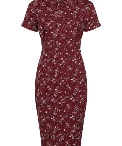 Collectif Mirtilla Bandana 40's Pencil Dress Burgundy New In