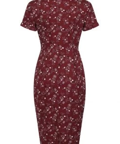 Collectif Mirtilla Bandana 40's Pencil Dress Burgundy New In