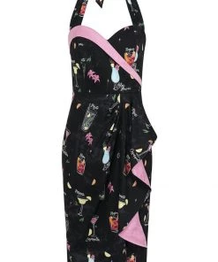 Collectif Lorna Cocktail Menu 50's Pencil Dress Black New In