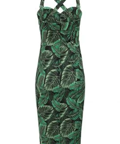 New In Collectif Kiana Tropics 50's Pencil Dress Green