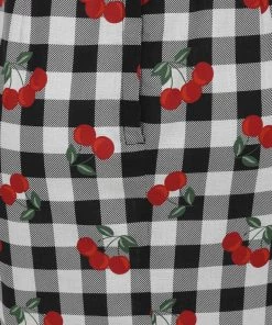 Collectif Kiana Gingham Cherries 50's Pencil Dress Black