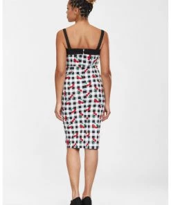 Collectif Kiana Gingham Cherries 50's Pencil Dress Black