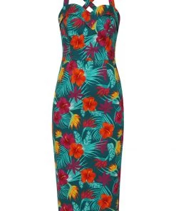 New In Collectif Kiana Tropico 50's Pencil Dress Multi
