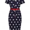 Collectif Caterina Stars 50's Pencil Dress Navy New In