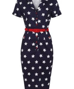 Collectif Caterina Stars 50's Pencil Dress Navy New In