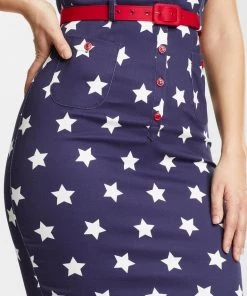 Collectif Caterina Stars 50's Pencil Dress Navy New In