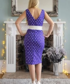 New In Collectif Hepburn Pretty Polkadot 50's Pencil Dress Purple