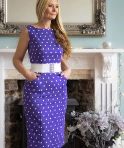 New In Collectif Hepburn Pretty Polkadot 50's Pencil Dress Purple