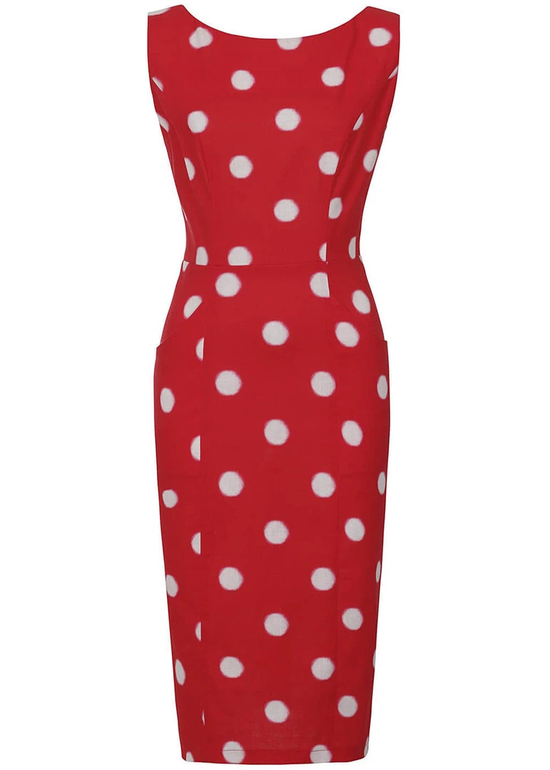 Collectif Hepburn Painted Polka 50's Pencil Dress Red