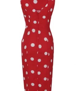 Collectif Hepburn Painted Polka 50's Pencil Dress Red