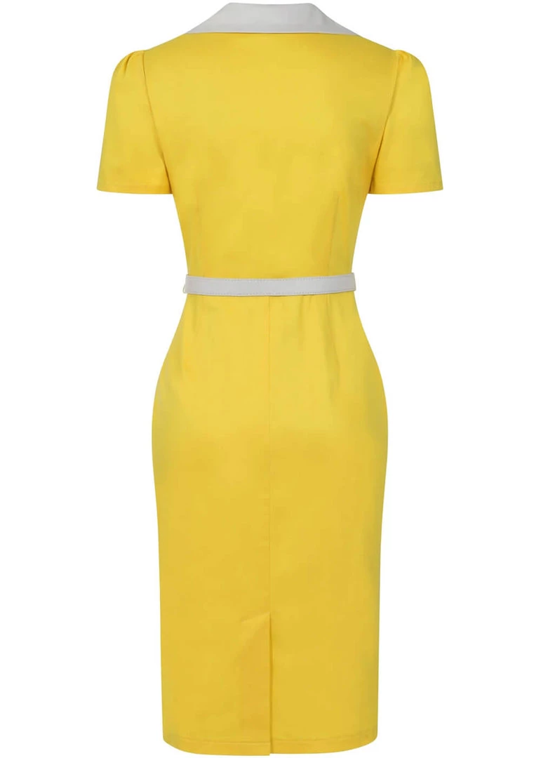 New In Collectif Berta Contrast 60's Pencil Dress Yellow