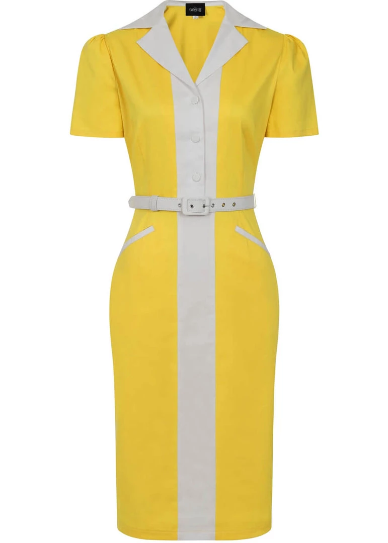 New In Collectif Berta Contrast 60's Pencil Dress Yellow