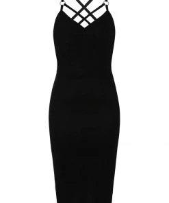 Collectif Dorcas Velvet 80's Pencil Dress Black