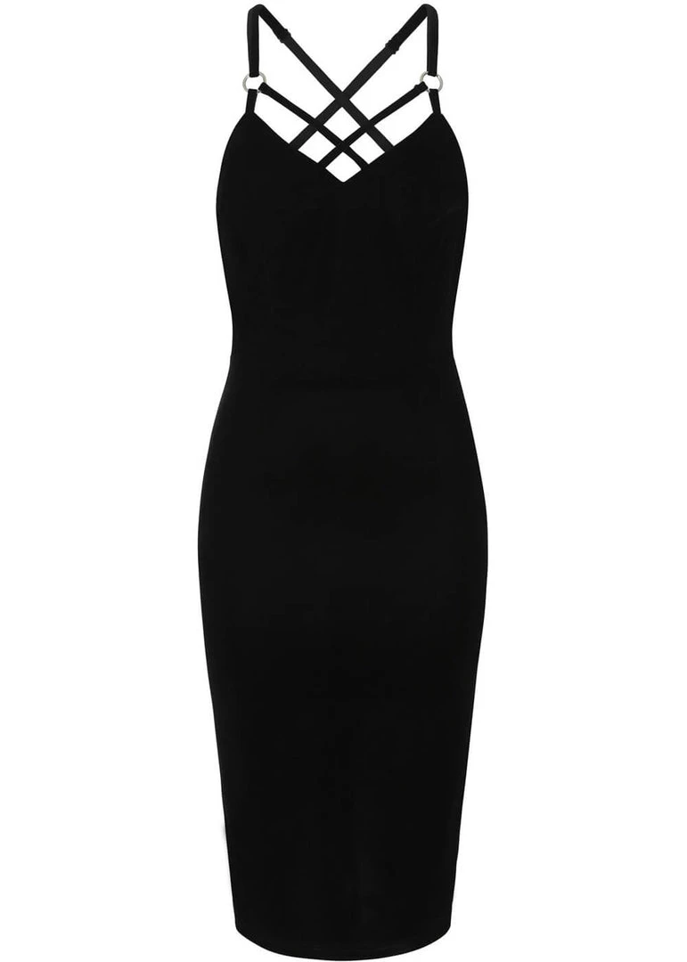 Collectif Dorcas Velvet 80's Pencil Dress Black