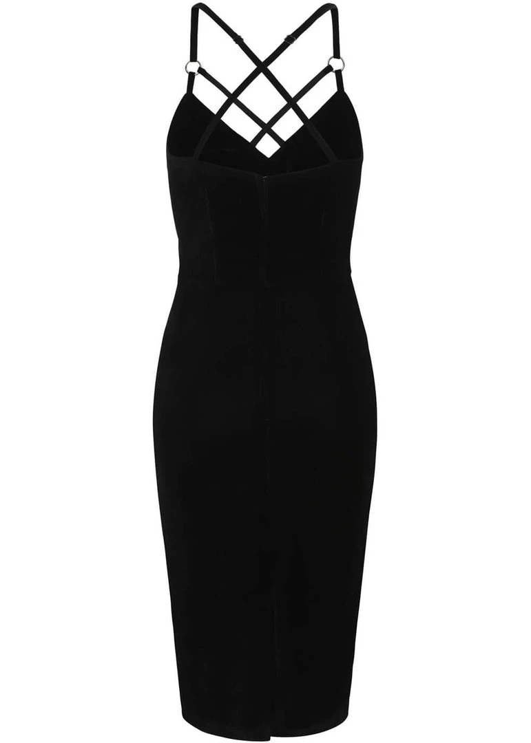 Collectif Dorcas Velvet 80's Pencil Dress Black