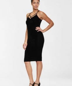 Collectif Dorcas Velvet 80's Pencil Dress Black