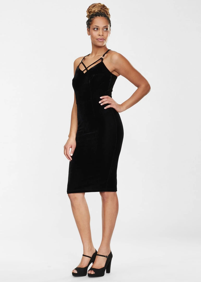 Collectif Dorcas Velvet 80's Pencil Dress Black