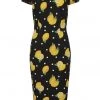 New In Collectif Demira Polka Lemon 50's Pencil Dress Black
