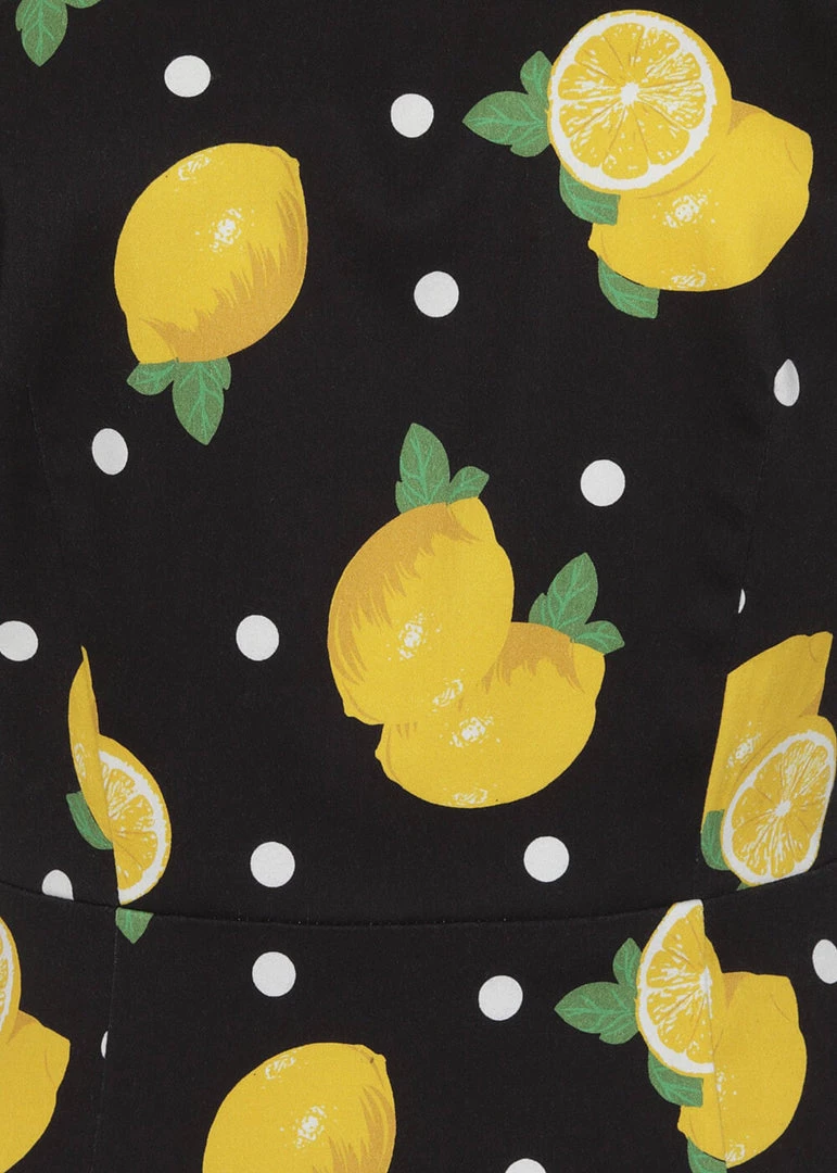 New In Collectif Demira Polka Lemon 50's Pencil Dress Black