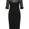 Collectif Wednesday Moon Flock Mesh 50's Pencil Dress Black New In