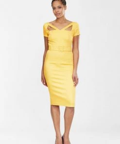 Collectif Clodia 60's Pencil Dress Yellow