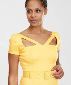 Collectif Clodia 60's Pencil Dress Yellow