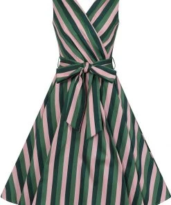 Collectif Patricia Palm Stripe 50's Swing Dress Pink