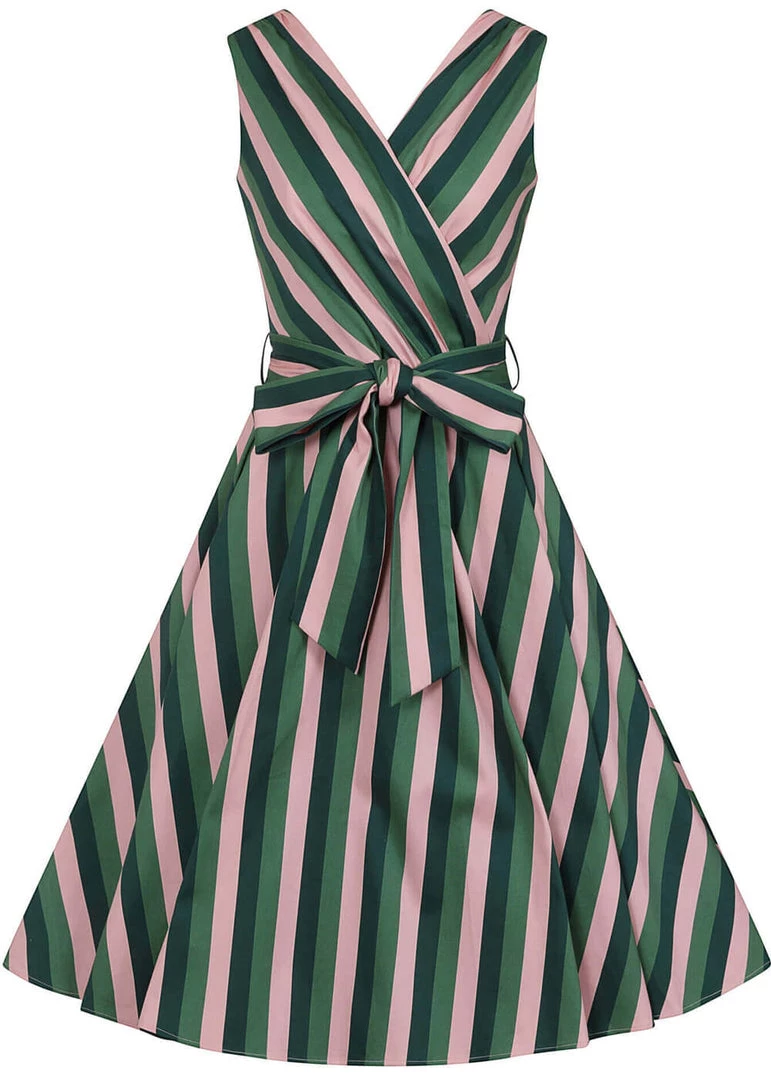 Collectif Patricia Palm Stripe 50's Swing Dress Pink