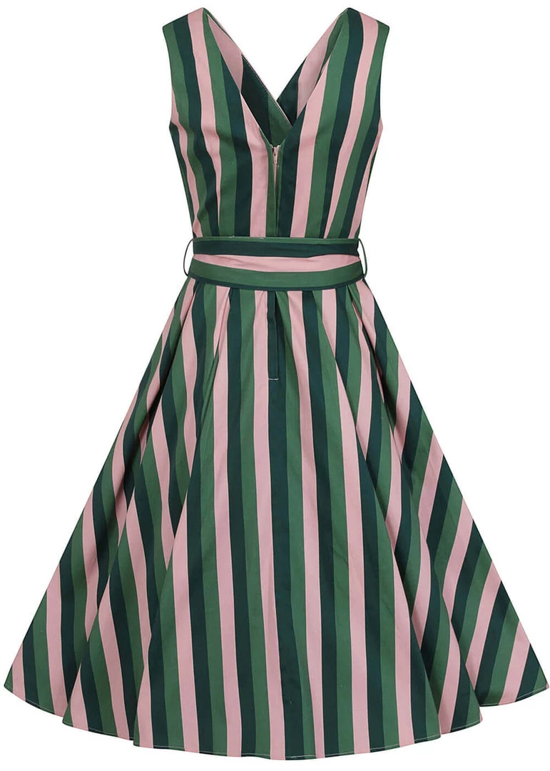 Collectif Patricia Palm Stripe 50's Swing Dress Pink