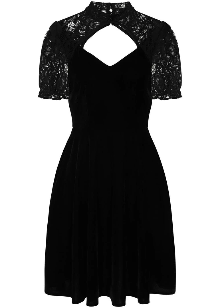 Collectif Stacey Velvet 80's Skater Dress Black